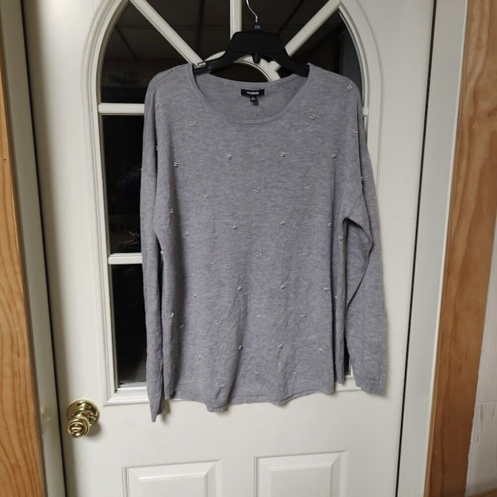 New Premise Gray Beaded Long Sleeve Top Size Women's XL
